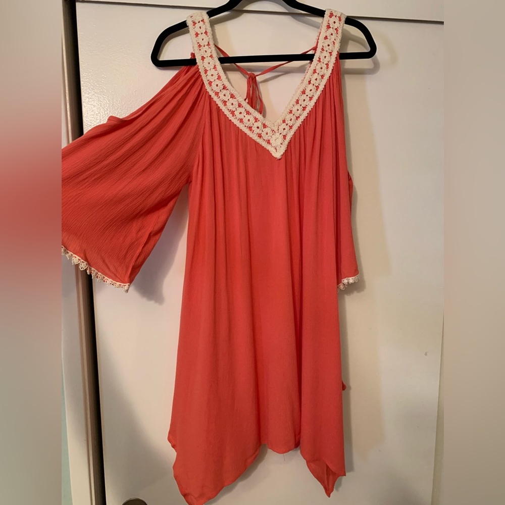 Beach boho coral and cream cover-up/blouse/dress